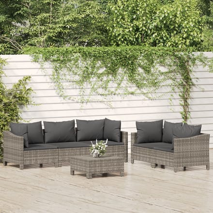 vidaXL - 6-delige - Loungeset - met - kussens - poly - rattan - grijs