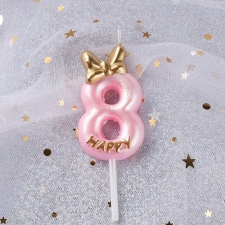 DW4Trading Verjaardagskaars 8 Happy Roze - Cijferkaars - Taartversiering