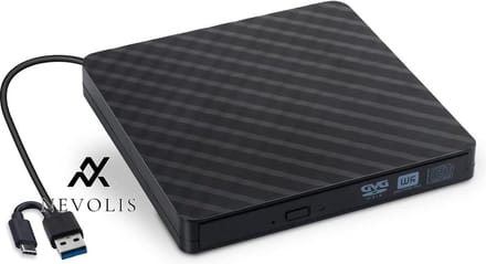 Nevolis Externe DVD-brander USB 3.0 Ultra Slim DVD ROM CD-speler Windows Mac OS Laptop Desktops PC - Zwart .