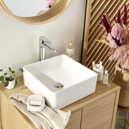 Vierkante Opzetwastafel Keramiek Wit 36 cm - Wastafel Modern Badkamer