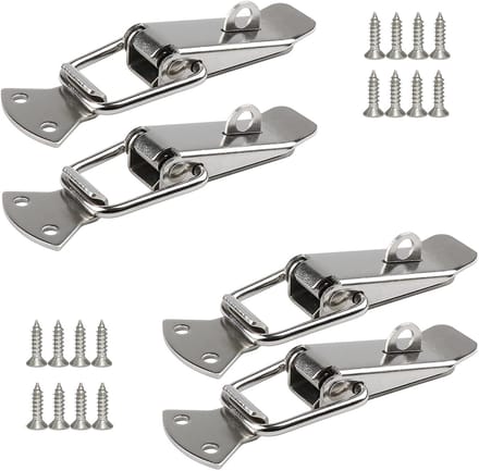 4-Pack Spring-Loaded Toggle Latches, Stainless Steel Spring Toggle Clasp with Padlock Hole, suitable for cabinets, wooden boxes, toolboxes and cases, Medium Size