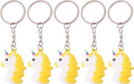5x Gele Unicorn Emoji Sleutelhanger