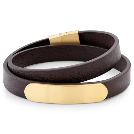 Nomen | Goudkleurige en Bruine Leren ID-wikkelarmband