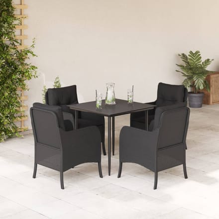vidaXL - 5-delige - Tuinset - met - kussens - poly - rattan - zwart