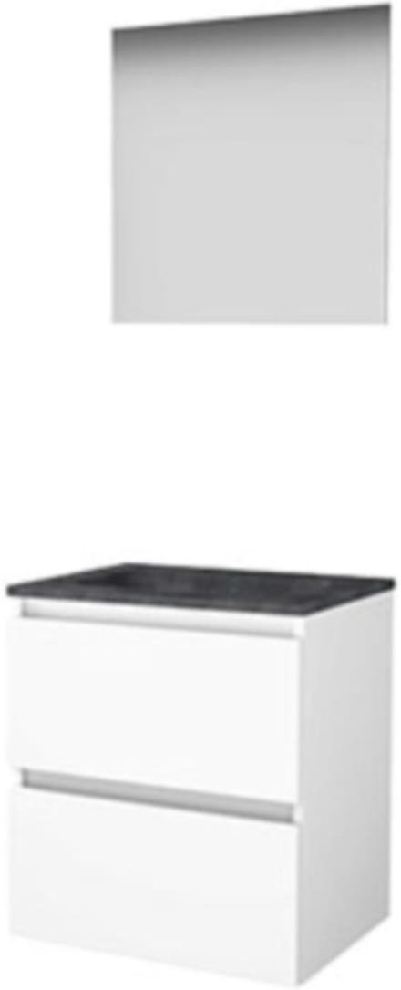 Basic-Line Ultimate 46 Badkamermeubelset - 60 x 46 cm - Greeploos - 2 Lades - Hardstenen Wastafel - 1 Kraangat - Ice White
