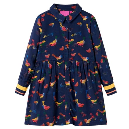 vidaXL - Kinderjurk - met - lange - mouwen - 128 - marineblauw