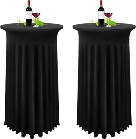 Set van 2 zwarte stretch bartafelhoezen voor rond 80 x 110 cm