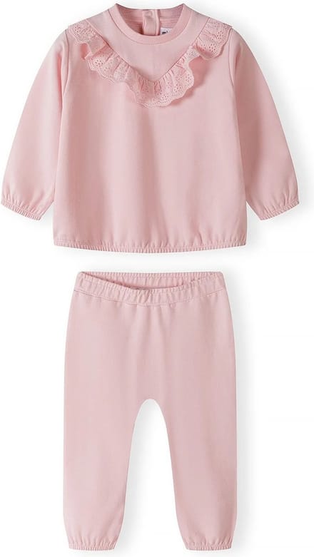 Minoti - jogging set - meisjes - roze - broderie - maat 68/74