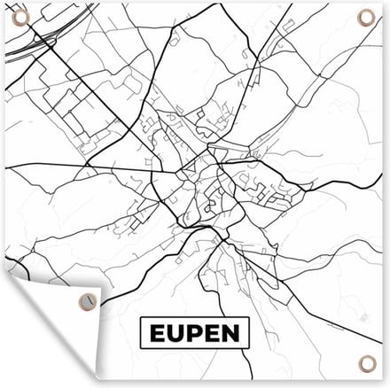 Tuindoek Kaart – Plattegrond – Stadskaart – Eupen – België – Zwart Wit - 100x100 cm