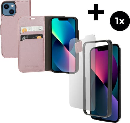 Mobiparts Saffiano Wallet hoesje geschikt voor Apple iPhone 13 mini met 1 Screenprotector van Gehard Glas - Roze