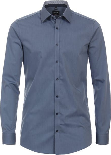 VENTI body fit overhemd - popeline - blauw - Strijkvriendelijk - Boordmaat: 37