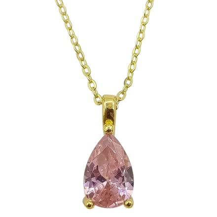 Damesketting - Premium gold-plated staal – Roze peer geslepen zirkoon hanger – Lengte 45 cm