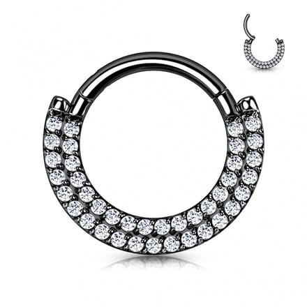 Piercing titanium double layer gemmed clicker 1.2x8 - zwart - LMPiercings