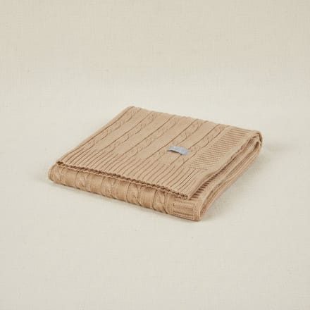 Deken van merino wol - Visgraatpatroon - Karamel - 75x95 cm