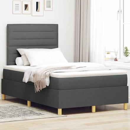 vidaXL - LED - Box - Spring - Bed - met - hoofdeinde - Donkergrijs - 120 - x - 190 - cm - Stof