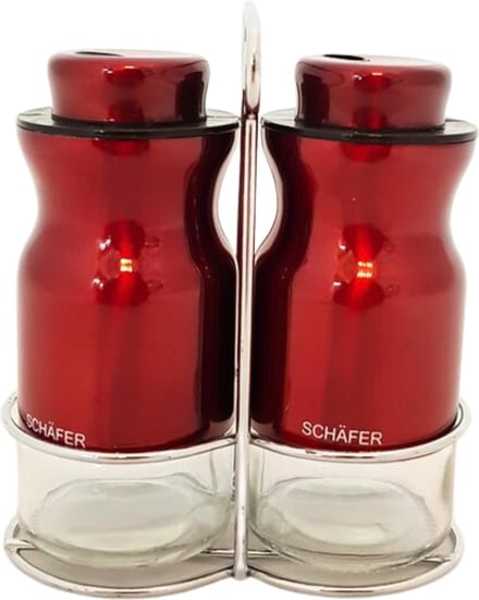 Peper en zout strooier - Peper en zout stel - In houder chroom - Kitchen tools - Metallic Red