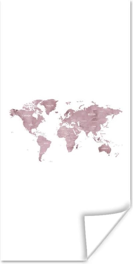 Wereldkaarten - Wereldkaart - Roze - Wit - 80x160 cm