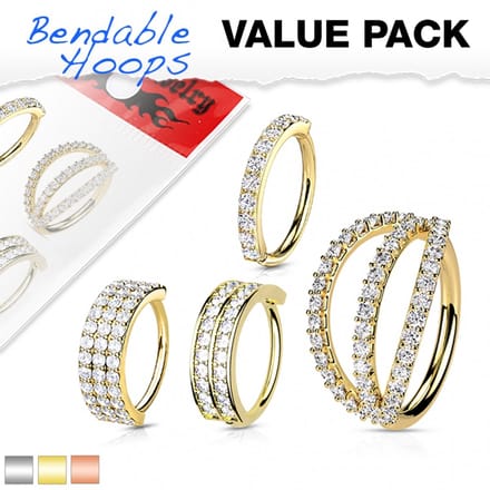 Voordeelset 4 pack assortiment buigbare hoop rings 1.2x8 - goud - LMPiercings