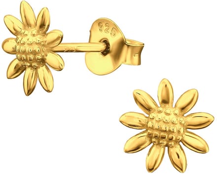 Joy|S - Zilveren bloem oorbellen - 7.5 mm - zonnebloem - goldplated