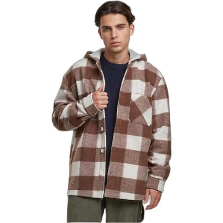 Urban Classics - Big Check with hood Jacket - M - Creme/Oranje