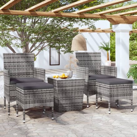 vidaXL - 5-delige - Bistroset - poly - rattan - en - gehard - glas - grijs