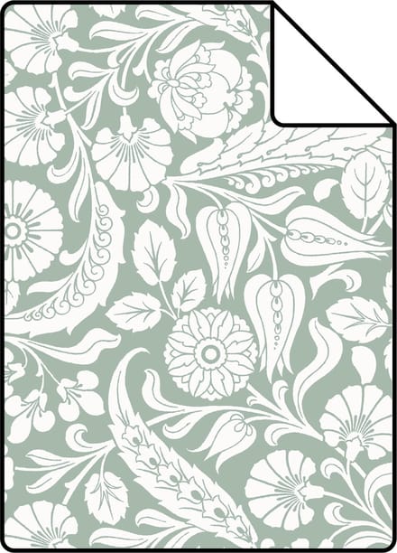 Proefstaal ESTAhome behang bloemmotief vergrijsd groen - 26.5 x 21 cm - 139329-S