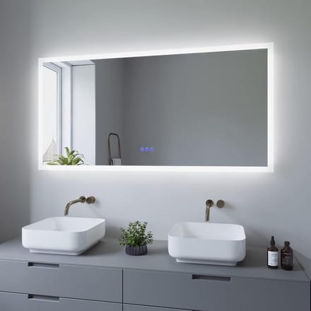 Grote Badkamerspiegel met Licht, Spiegelverwarming en Touchcontroller, 140x70 cm