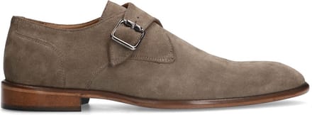 Manfield - Heren - Taupe suède gespschoenen - Maat 43