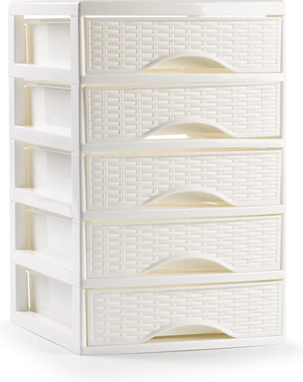 PlasticForte Ladeblokje - bureau organizer met 5x lades - ivoor wit - L18xB21xH28 cm