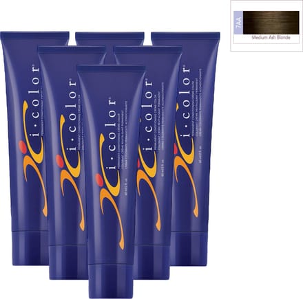ISO i color Permanent Conditioning Crème Color 60ml 7AA Medium Ash Blonde x 6 tubes