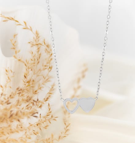 Ketting 'Twee Hartjes' | Stainless Steel Zilver