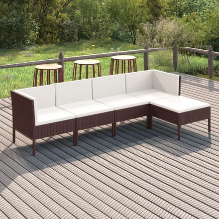 vidaXL - 5-delige - Loungeset - met - kussens - poly - rattan - bruin