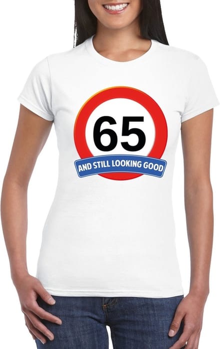 Verjaardag cadeau shirt - 65 jaar and still looking good t-shirt - wit - dames M
