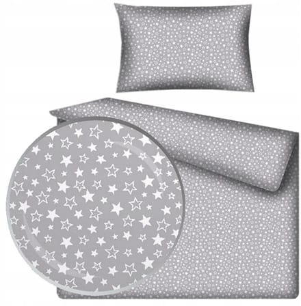 Grijze Katoenen Kinderbeddengoed Set met Witte Sterren 90x120 cm