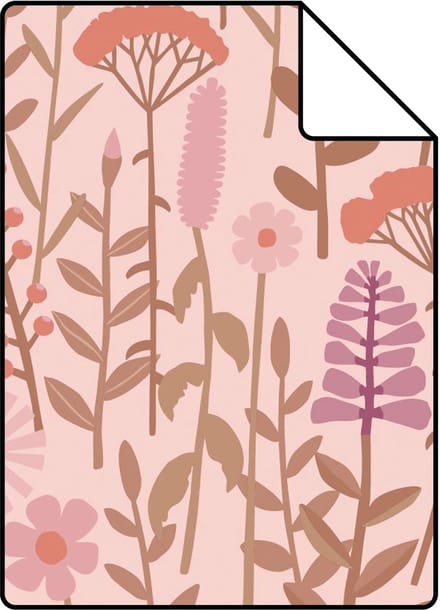 Proefstaal ESTAhome behang veldbloemen oudroze - 26.5 x 21 cm - 131547-S