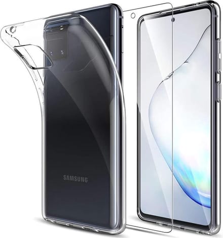 Silicone hoesje transparant met 2 Pack Tempered glas Screen Protector Geschikt voor: Samsung Galaxy Note 10 Lite