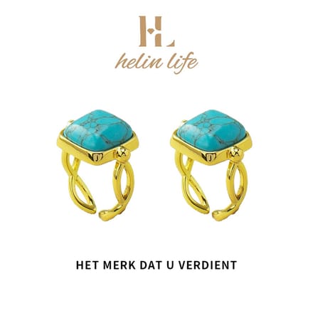 Helin Life Damesringen - Herenringen - Turkoois - Verstelbaar - Geschenken - Goudkleurig