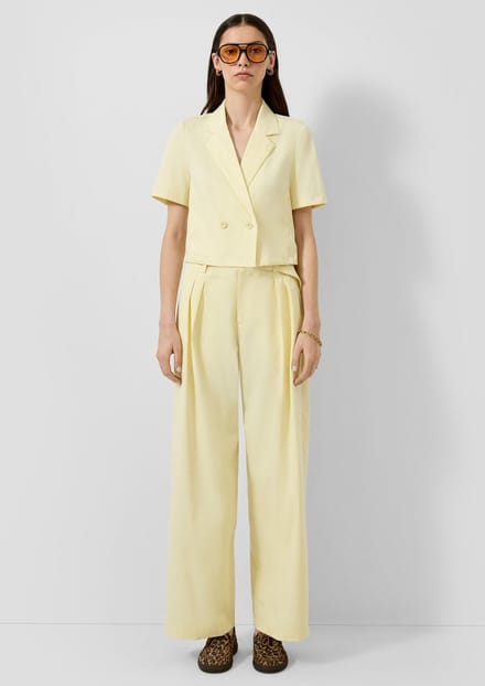 Vrouwelijke plisséwijde broek in twill met riem QS