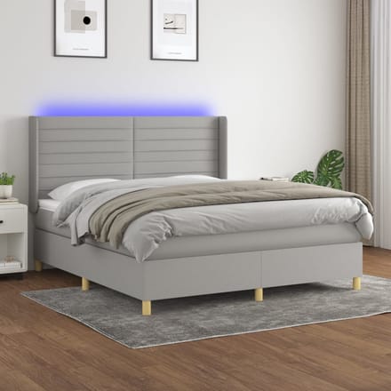 vidaXL - Boxspring - met - matras - en - LED - stof - lichtgrijs - 160x200 - cm