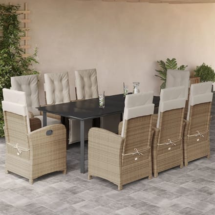 vidaXL - 9-delige - Tuinset - met - kussens - poly - rattan - beige