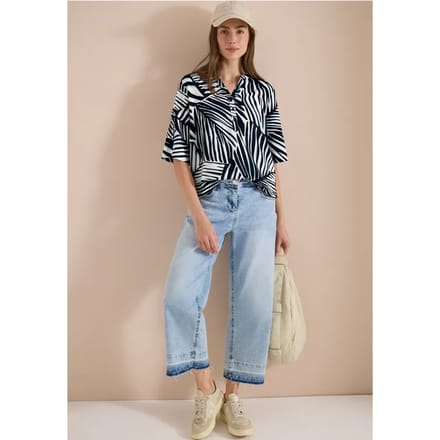 Blouse met korte mouwen, gespleten hals en print