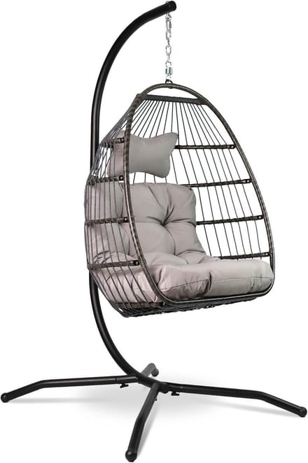 Hangstoel met frame - Eierstoel schommel - Ontspannen binnen buiten - Robuust stalen frame - 150 kg draagvermogen - Lichtgrijs