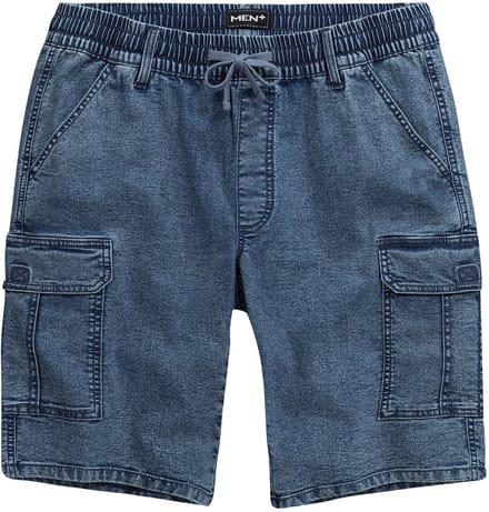 Men Plus - Heren - Jeans-cargobermuda - Blauw denim - Maat 52