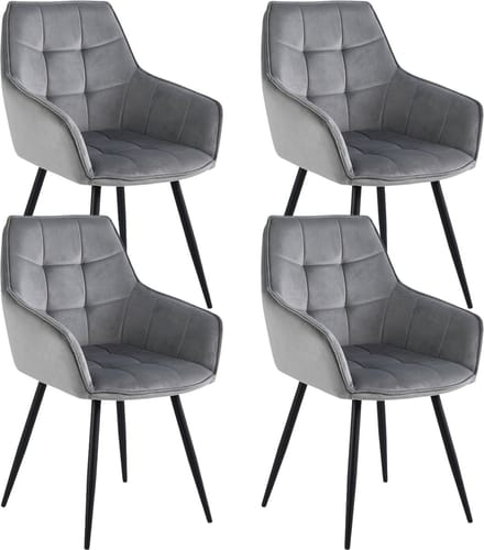 Colenis® - Oriana Eetkamerstoel - Set Van 4 - Grijs - Fluweel - Velvet - Industrieel