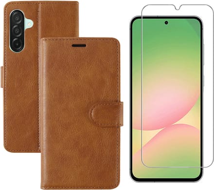 Hoesje geschikt voor Samsung Galaxy A56 bookcase Bruin - Met screenprotector tempered glass Galaxy A56