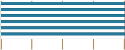 Gestreept strand/camping windscherm - wit/blauw - 5 meter x 120 cm - Beschutting/schermen voor camping/strand