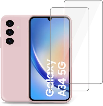 Hoesje geschikt voor Samsung A34 + 2x Screenprotector – Tempered Glass - Liquid Back Case Cover Rose