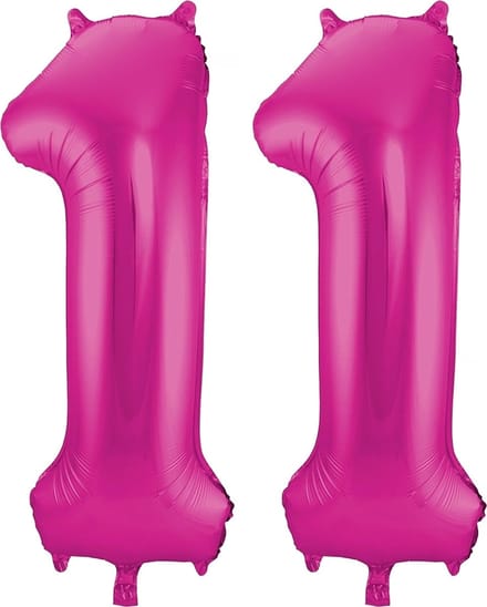 Cijfer ballonnen - Verjaardag versiering 11 jaar - 85 cm - roze