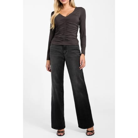 GUESS Ls V-neck Ayleen Top Bark Brown Taglia: M | Maglie a manica lunga Outlet | Donna | Marrone