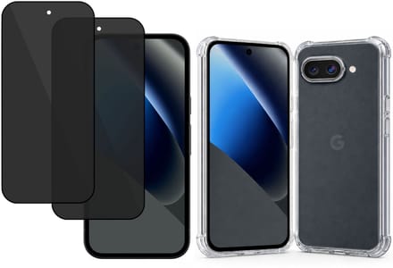 TechNow Hoesje + 2x Privé Screenprotector geschikt voor Google Pixel 10a Hoesje Screenprotector - Privacy Tempered Glass - Case Transparant
